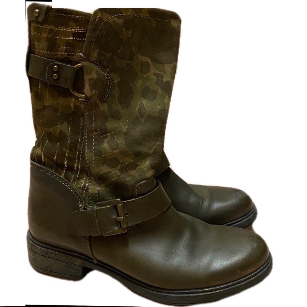 Army Green Gold Lined Leather Boots